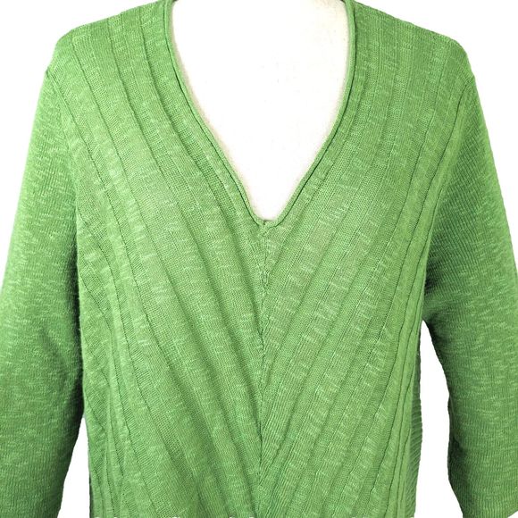 J Jill Womens LG Apple Green Linen Cotton V-neck Pullover Tunic Sweater - Picture 2 of 7